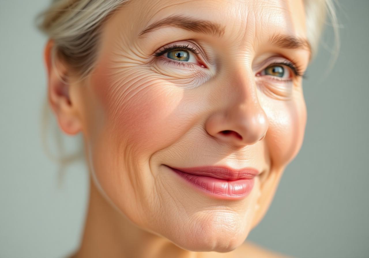 Close-up of clear, healthy skin in soft natural light